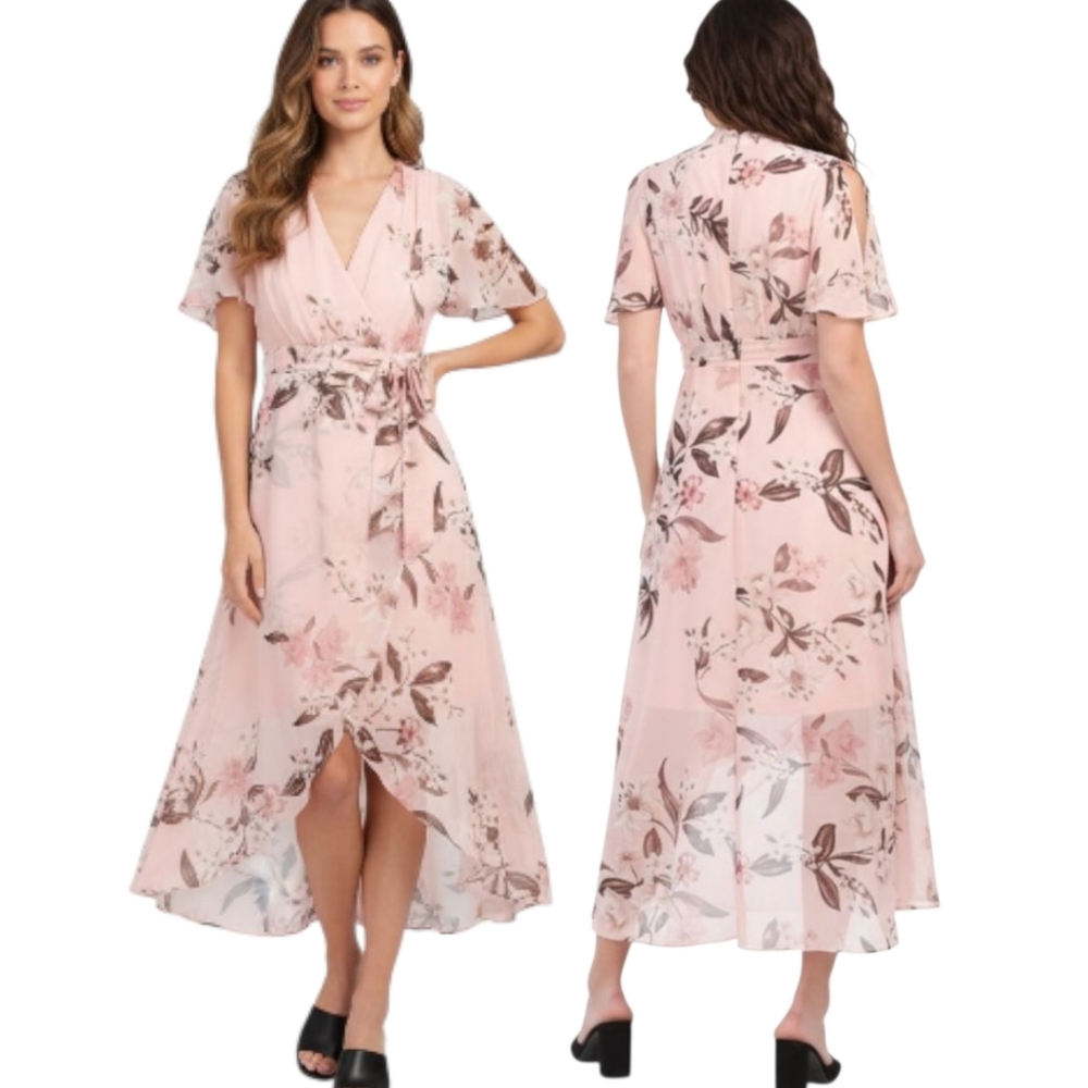 ELIZA J Floral Print High Low Ruffle Dress - Size 6
